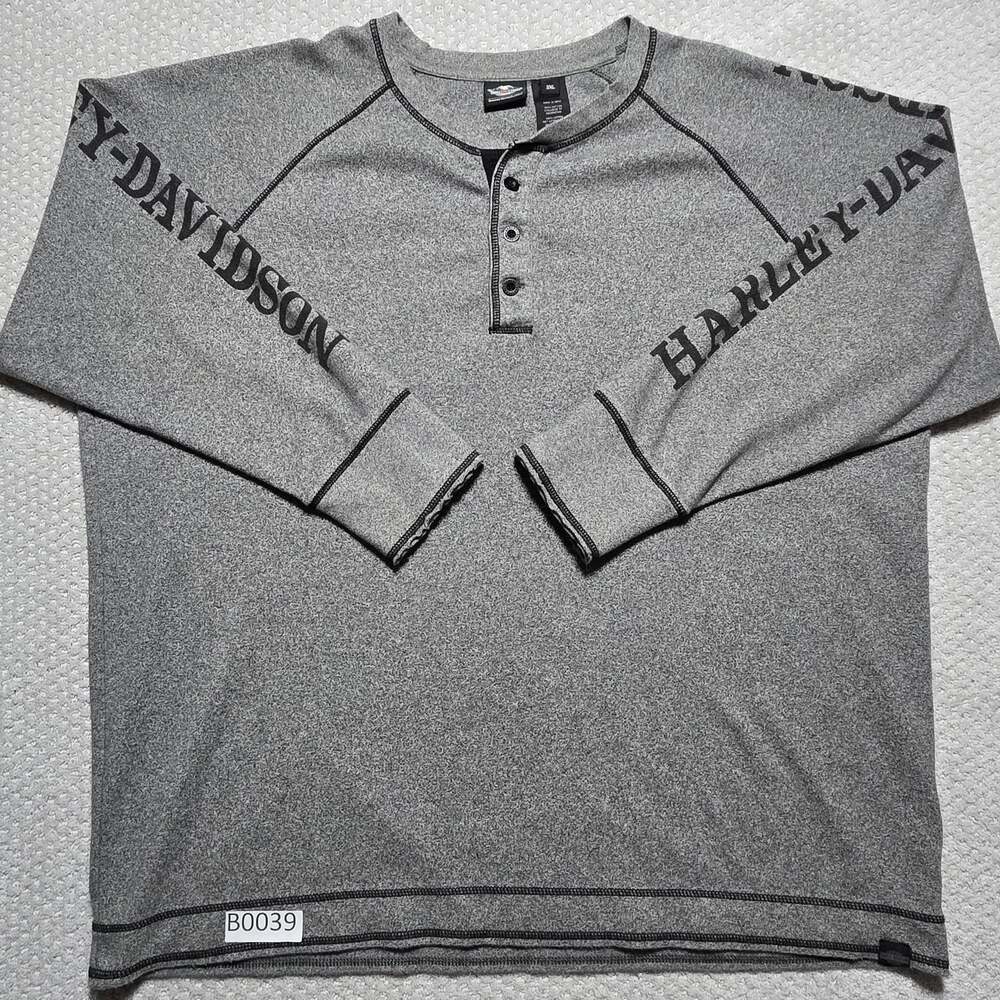 Harley-Davidson Men's Gray Long Sleeve 3-Button Henley Shirt 3XL